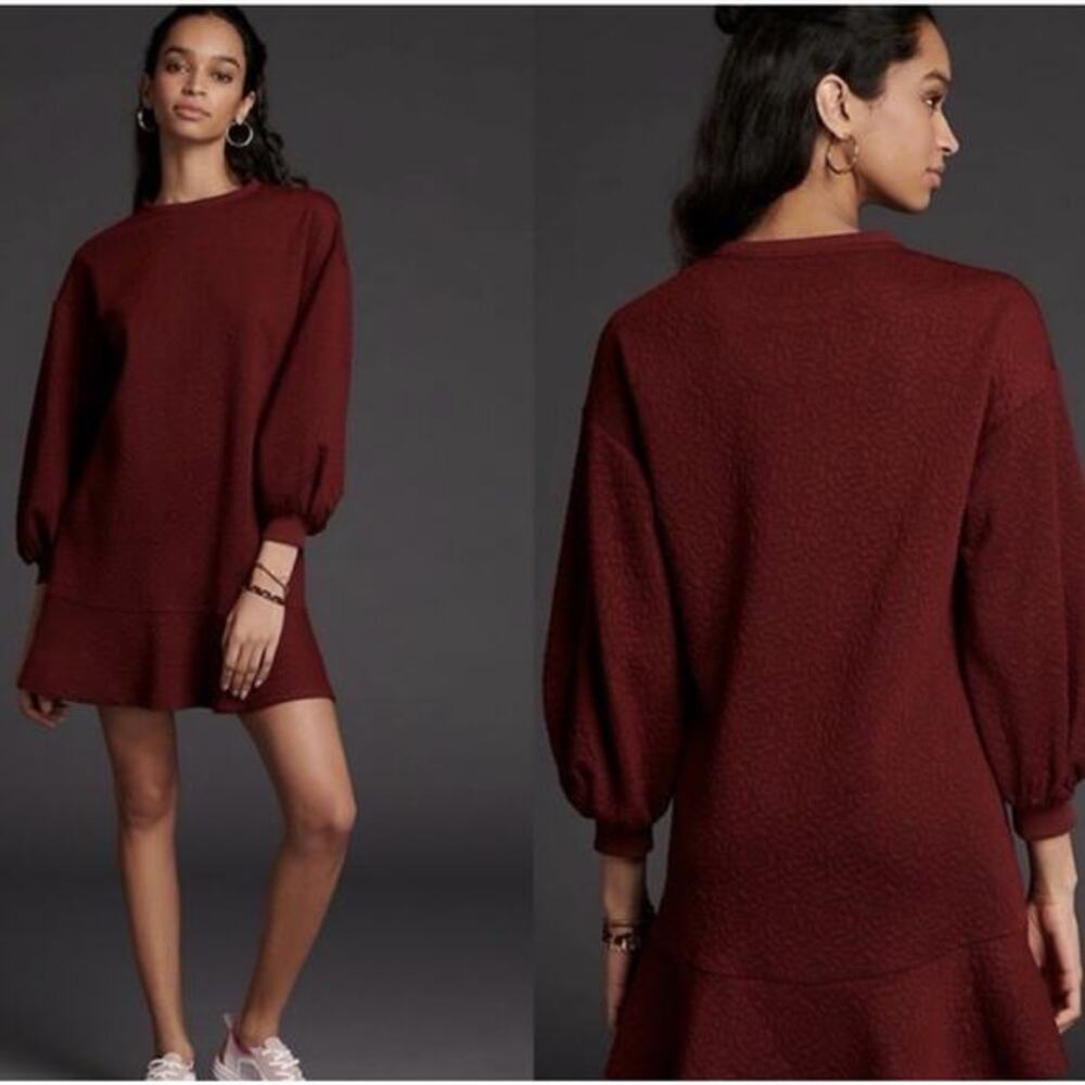 mare mare anthropologie Odila Tunic Dress Burgundy Wine Large Sweater Dress EUC‎